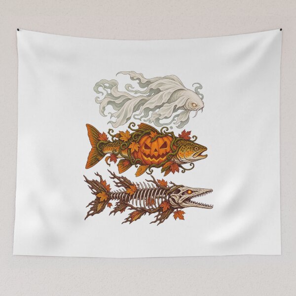 Item preview, Halloween Ghost Pumpkin Skeleton Fish designed and sold by LuveraxArt.