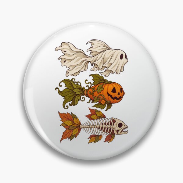 Item preview, Halloween Ghost Pumpkin Skeleton Fish designed and sold by LuveraxArt.