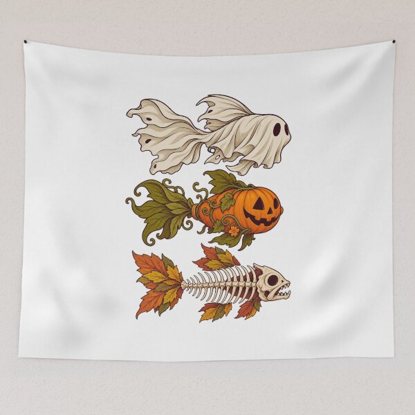 Item preview, Halloween Ghost Pumpkin Skeleton Fish designed and sold by LuveraxArt.