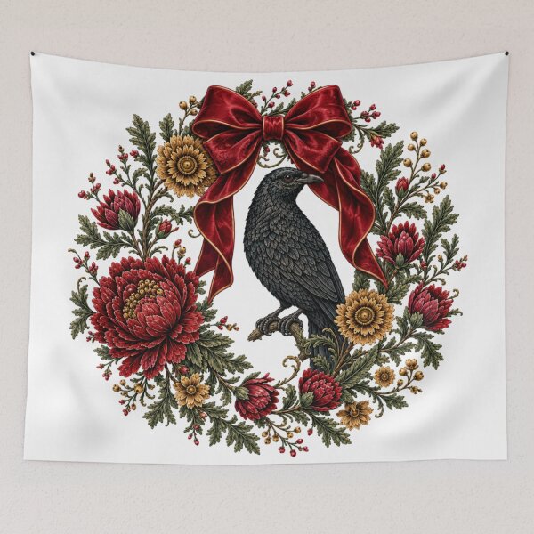 Item preview, Crow and Vibrant Boho Floral Wreath With Coquette Bow   designed and sold by DrewRomeoCo.
