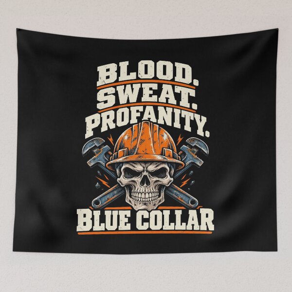 Item preview, Blood Sweat Profanity Blue Collar Skull Worker Design designed and sold by stmpdwrld.