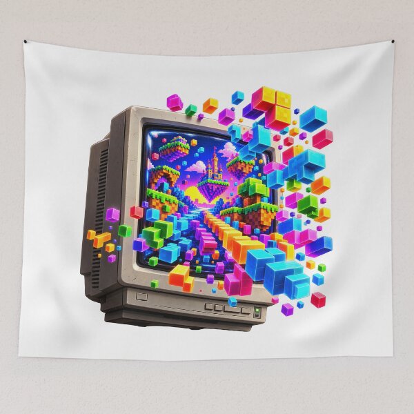 Item preview, Retro CRT Monitor Pixel Art – Neon Voxel World designed and sold by builtforyou.