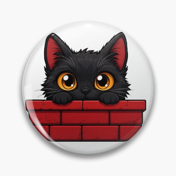 Item preview, Cute Black Cat Peeking Over Red Brick Wall designed and sold by aliyehc.