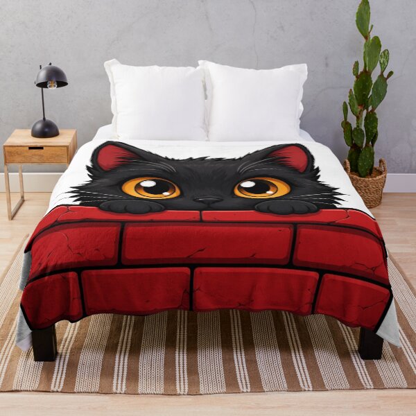 Item preview, Cute Black Cat Peeking Over Red Brick Wall designed and sold by aliyehc.