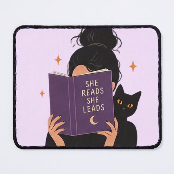 Item preview, She Reads She Leads – Feminist Book Lover with Black Cat designed and sold by RaiyanaCanvas.