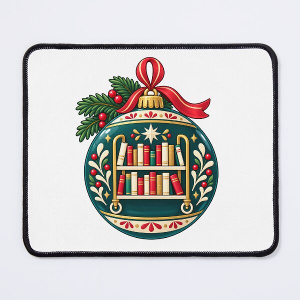 Item preview, Christmas Library Book Cart Bauble Illustration designed and sold by skyartdesign.
