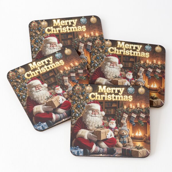 Item preview, Merry Christmas Santa Claus by Fireplace - Cozy Christmas Fireplace with Tree and Gifts designed and sold by Deepsleepstudio.
