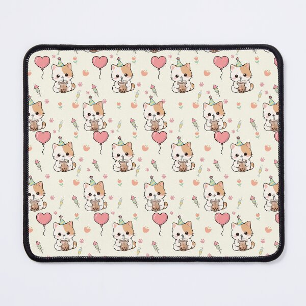Item preview, Cute Party Cat Drinking Boba Seamless Pattern designed and sold by prapapon.