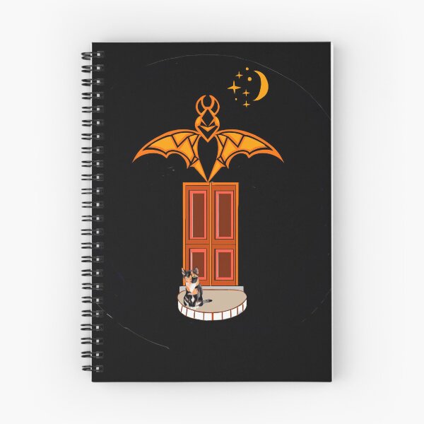 Item preview, Halloween Bat and Black Cat at the Orange Door — Crescent Moon Night designed and sold by Cobalt & Stone Art.