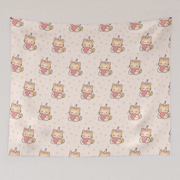 Item preview, Cute Party Cat Holding Heart Seamless Pattern designed and sold by prapapon.