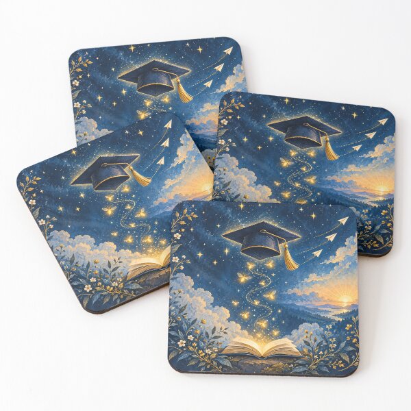 Item preview, Whimsical Graduation Night Sky – Magical Graduation Cap, Open Book & Golden Fireflies designed and sold by lavanya11.