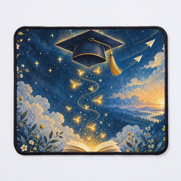 Item preview, Whimsical Graduation Night Sky – Magical Graduation Cap, Open Book & Golden Fireflies designed and sold by lavanya11.