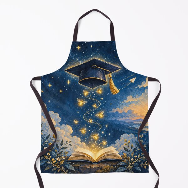 Item preview, Whimsical Graduation Night Sky – Magical Graduation Cap, Open Book & Golden Fireflies designed and sold by lavanya11.