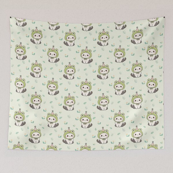 Item preview, Cute Cat in Frog Costume Seamless Pattern designed and sold by prapapon.
