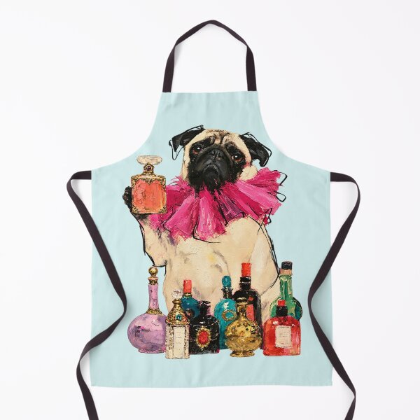 Item preview, Pug with Pink Ruffle Collar Perfume Bottles Oil Painting designed and sold by joannejgg.