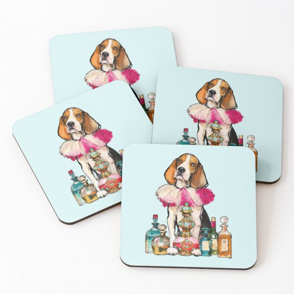 Item preview, Beagle in Pink Ruffle Collar with Perfume Bottles Painting designed and sold by joannejgg.