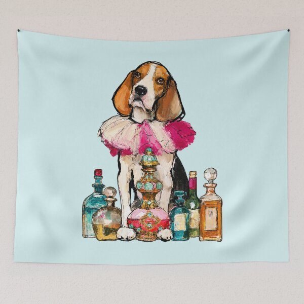 Item preview, Beagle in Pink Ruffle Collar with Perfume Bottles Painting designed and sold by joannejgg.