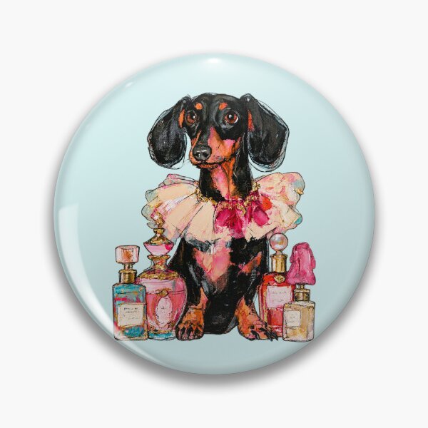 Item preview, Dachshund with Perfume Bottles Frilly Collar Oil Painting designed and sold by joannejgg.