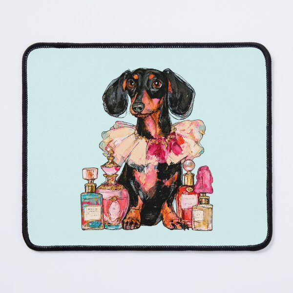 Item preview, Dachshund with Perfume Bottles Frilly Collar Oil Painting designed and sold by joannejgg.