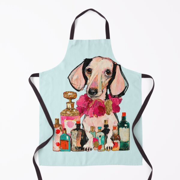 Item preview, Dachshund Among Perfume Bottles Painted Pink Gold Illustration designed and sold by joannejgg.