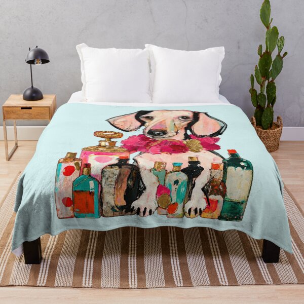 Item preview, Dachshund Among Perfume Bottles Painted Pink Gold Illustration designed and sold by joannejgg.