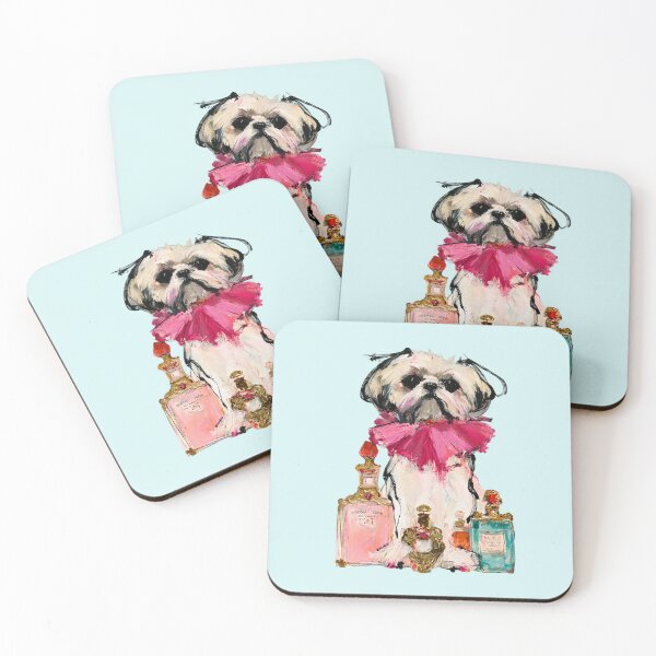 Item preview, Shih Tzu Pink Ruffle Perfume Bottles Glam Dog Painting designed and sold by joannejgg.
