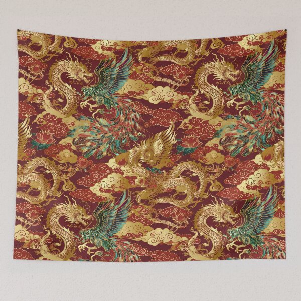 Item preview, Japanese Dragon & Phoenix Gold Pattern 01 designed and sold by The Design Asset Station.