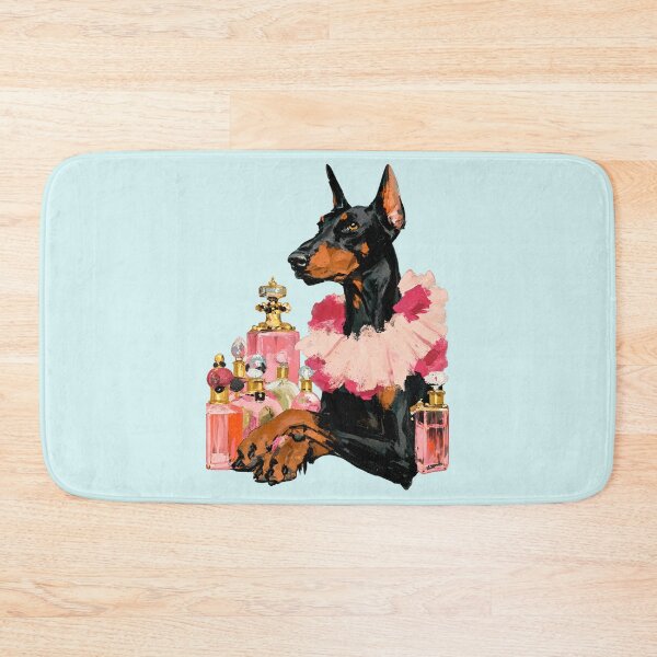 Item preview, Doberman in Pink Ruffle Collar with Perfume Bottles Painting designed and sold by joannejgg.