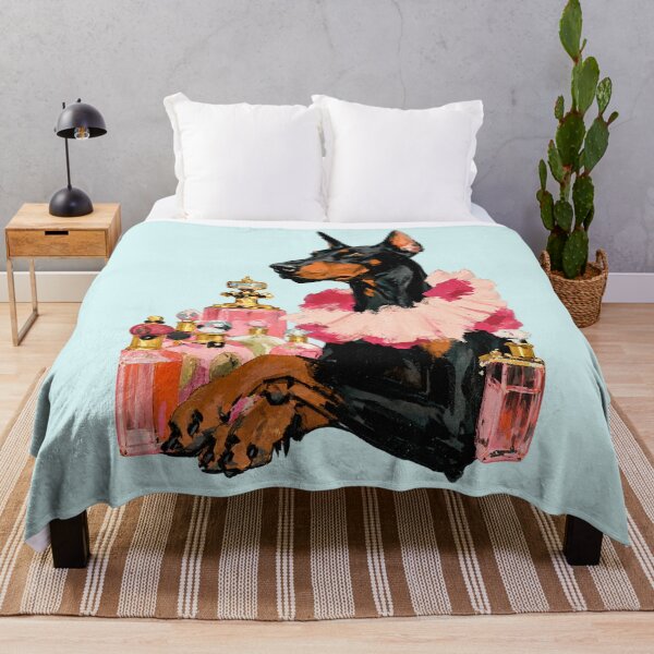 Item preview, Doberman in Pink Ruffle Collar with Perfume Bottles Painting designed and sold by joannejgg.
