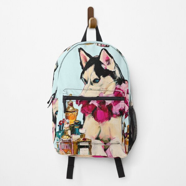 Item preview, Husky in Pink Floral Ruff Vintage Perfume Bottles Painting designed and sold by joannejgg.