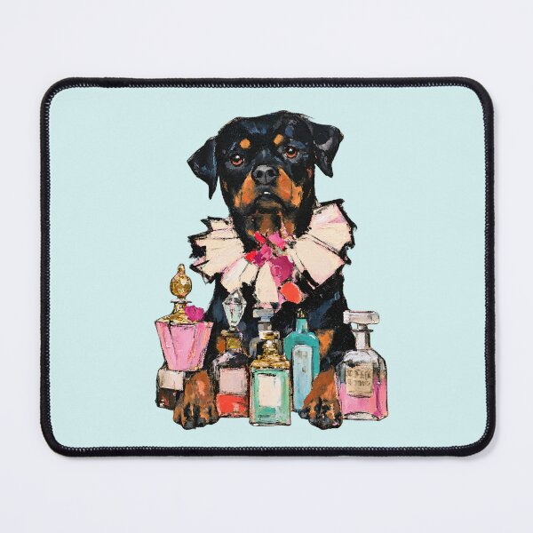 Item preview, Rottweiler in Ruffled Collar Among Perfume Bottles Painting designed and sold by joannejgg.