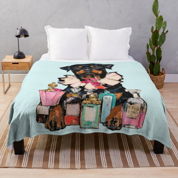 Item preview, Rottweiler in Ruffled Collar Among Perfume Bottles Painting designed and sold by joannejgg.