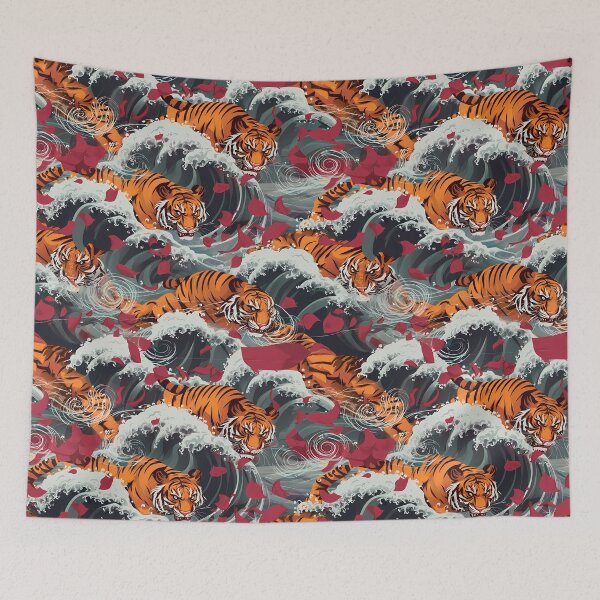 Item preview, Japanese Tiger & Waves Tattoo Pattern 02 designed and sold by The Design Asset Station.