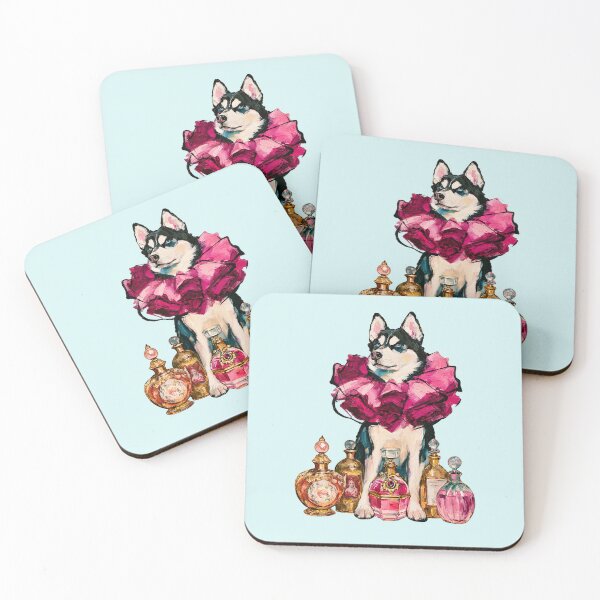 Item preview, Husky in Pink Ruffle Collar Perfume Bottles Oil Painting designed and sold by joannejgg.