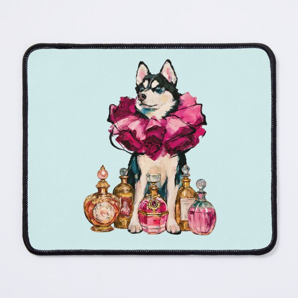 Item preview, Husky in Pink Ruffle Collar Perfume Bottles Oil Painting designed and sold by joannejgg.