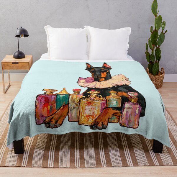Item preview, Doberman in Ruffled Collar Among Perfume Bottles Oil Painting designed and sold by joannejgg.