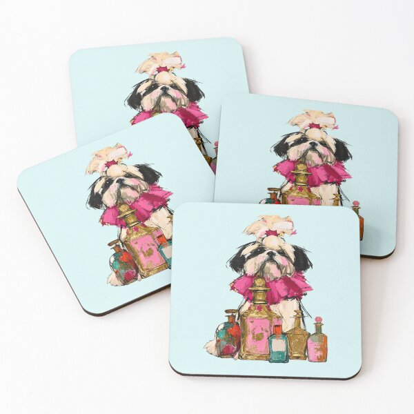 Item preview, Shih Tzu Pink Ruffle Perfume Bottles Oil Painting designed and sold by joannejgg.