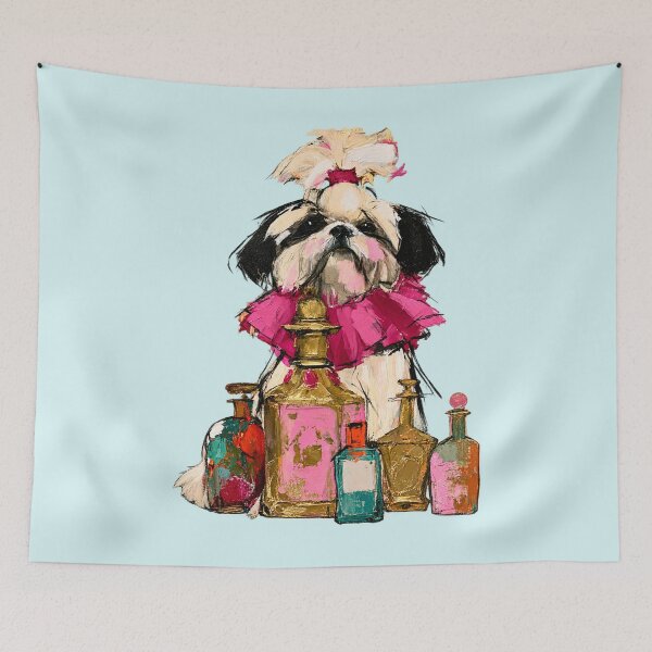 Item preview, Shih Tzu Pink Ruffle Perfume Bottles Oil Painting designed and sold by joannejgg.