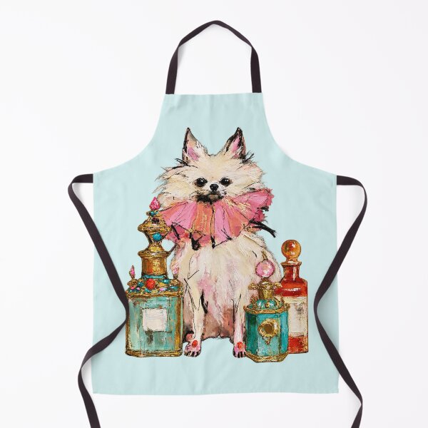 Item preview, Pomeranian in Pink Ruffle with Perfume Bottles Oil Painting designed and sold by joannejgg.