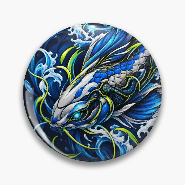 Item preview, Cyberpunk Blue Koi Fish Japanese Wave Water Artwork designed and sold by PrimeRootsArt.