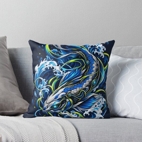 Item preview, Cyberpunk Blue Koi Fish Japanese Wave Water Artwork designed and sold by PrimeRootsArt.