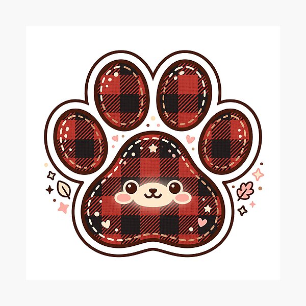 Item preview, Red Black Buffalo Plaid cute Dog Paw Print designed and sold by PinkyDona.