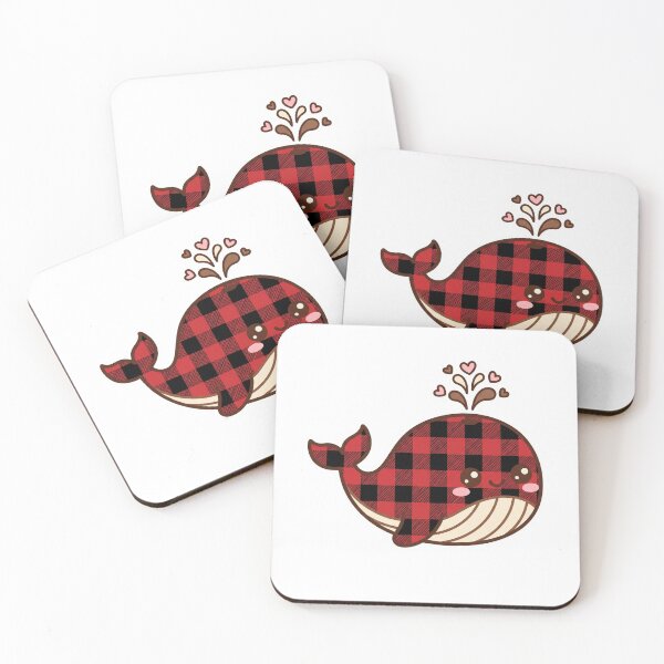 Item preview, Red Black Buffalo Plaid cute Whale Silhouette designed and sold by PinkyDona.