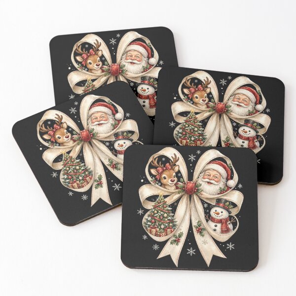 Item preview, Coquette Christmas Bow Vintage Santa Reindeer Snowman designed and sold by CF_VintageDesign.