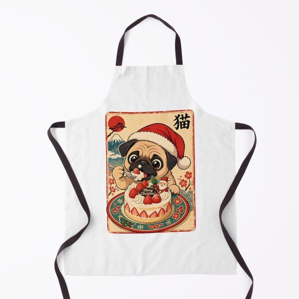 Item preview, Pug Dog Christmas Cake Japanese Vintage Art designed and sold by StuckOnTees.