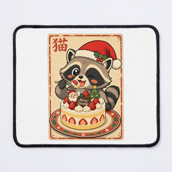 Item preview, Kawaii Raccoon Christmas Cake Eating Festive Design designed and sold by StuckOnTees.