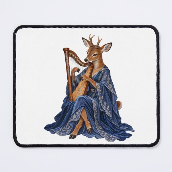 Item preview, Roe Deer with Harp in Blue Botanical Robes designed and sold by Mono.fi Studios.