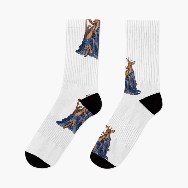 Item preview, Roe Deer with Harp in Blue Botanical Robes designed and sold by Mono.fi Studios.