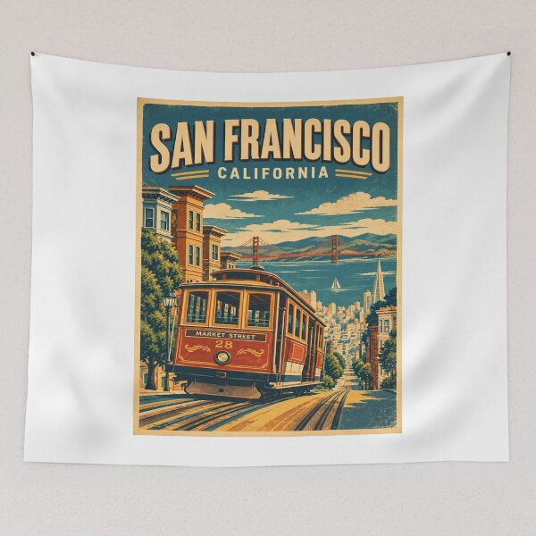 Item preview, Vintage San Francisco Cable Car – California Retro Travel Poster designed and sold by Globalcitytees.