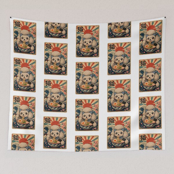 Item preview, Cute Poodle Dog Eating Ramen Vintage Japanese Art designed and sold by StuckOnTees.